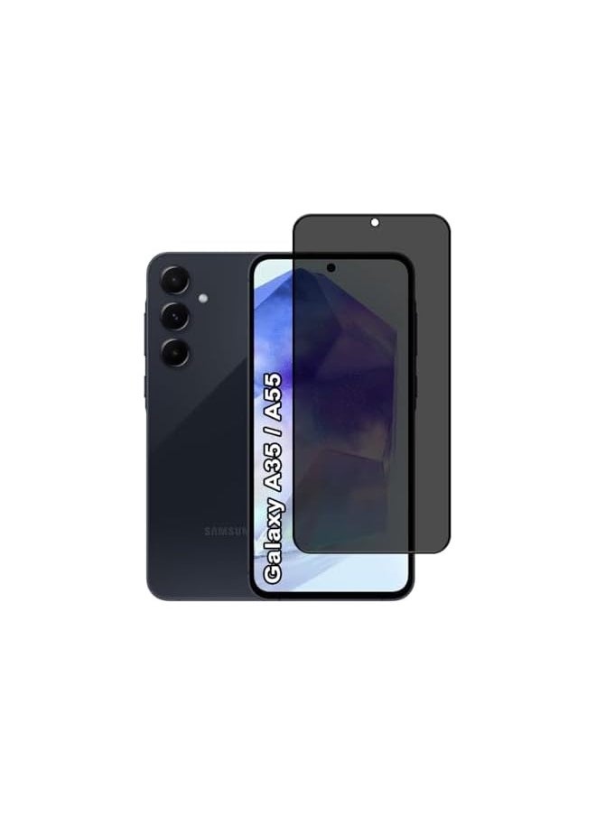 PROMASS - Privacy Screen Protector For Galaxy A35/ A55 9H Hardness Anti Spy Tempered Glass [100% Privacy Protection], Bubble Free Easy Installation, Full Coverage And Anti Scratch - Image 1