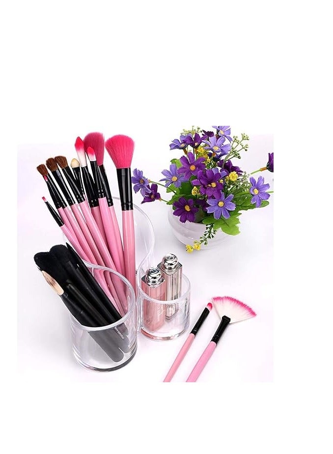 Makeup Brush Holder Organizer, 3 Slot Clear Large Wavy Acrylic Pen Pencil Holder - Image 3
