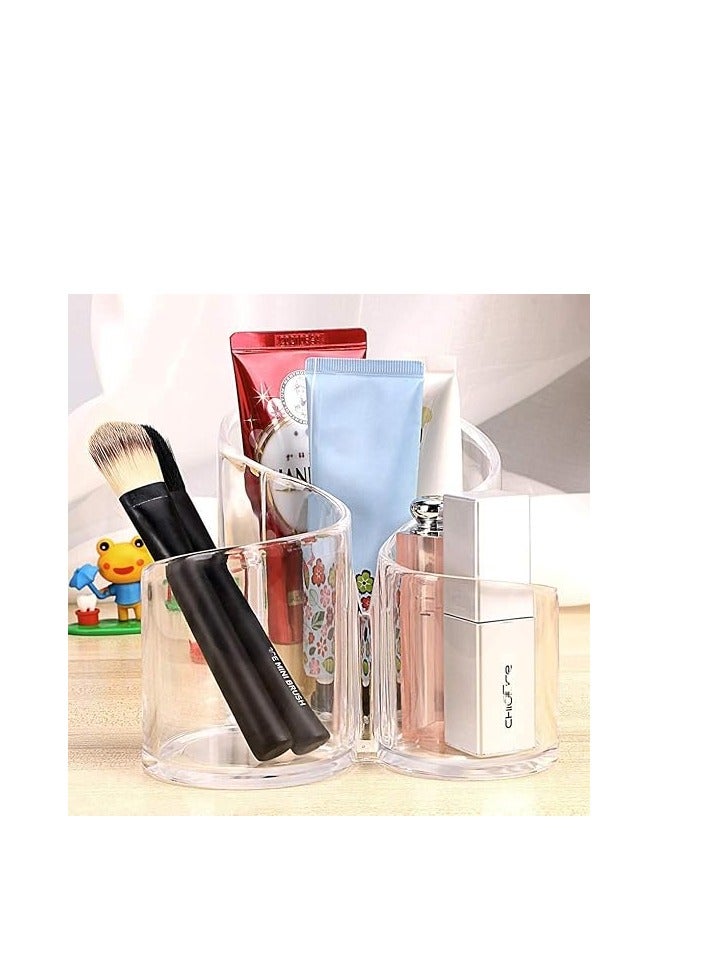 Makeup Brush Holder Organizer, 3 Slot Clear Large Wavy Acrylic Pen Pencil Holder - Image 2