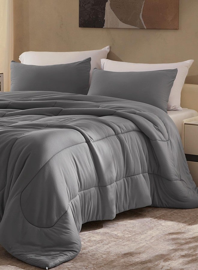 SLEEP ZONE Jersey Knit 2 Pieces Comforter Set, Twin/Twin XL Bedding Set for Kids, Children, College Dorm, Breathable and and Fluffy, All Season use (Grey, Twin/Twin XL) - Image 2