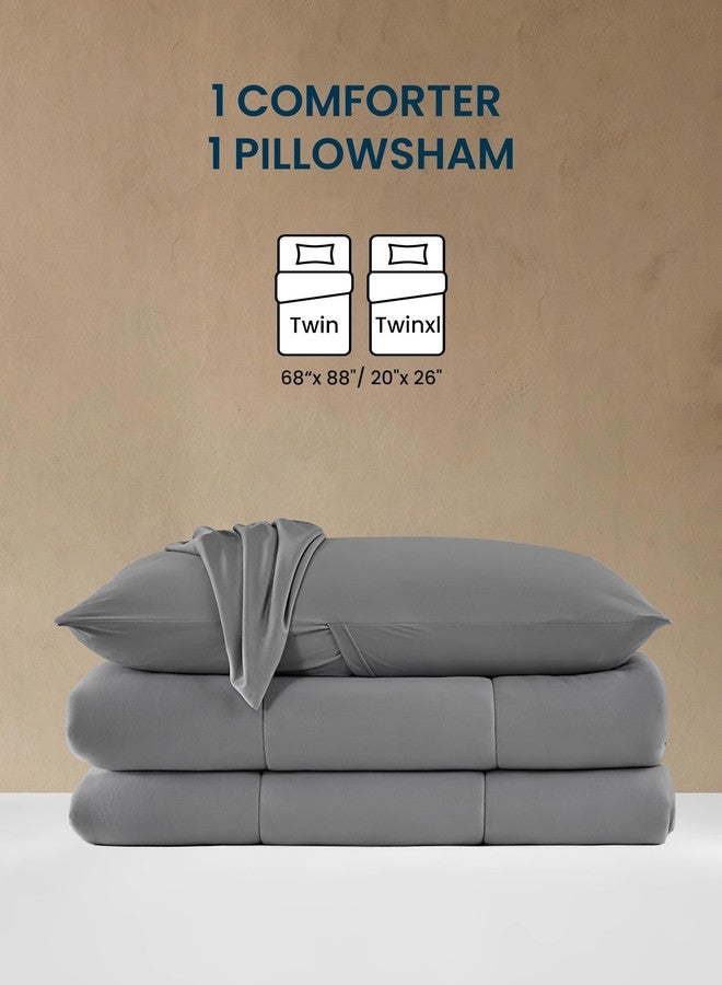 SLEEP ZONE Jersey Knit 2 Pieces Comforter Set, Twin/Twin XL Bedding Set for Kids, Children, College Dorm, Breathable and and Fluffy, All Season use (Grey, Twin/Twin XL) - Image 5