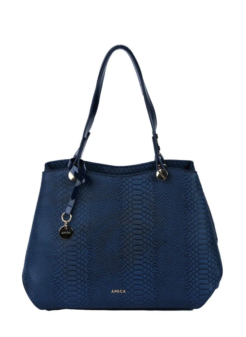 AMICA Alma Ladies Leather Satchel Handbag with Reptile Texture