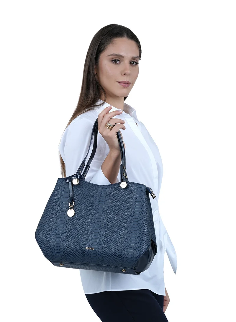 AMICA Alma Ladies Leather Satchel Handbag with Reptile Texture