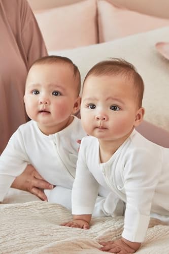 MORI Baby Unisex Clever Pajamas in White with Two Way Zip - Viscose from Bamboo - Comfort Jumpsuit Footed Nightwear for Boys and Girls - 6-9 Months - Image 3