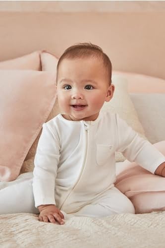 MORI Baby Unisex Clever Pajamas in White with Two Way Zip - Viscose from Bamboo - Comfort Jumpsuit Footed Nightwear for Boys and Girls - 6-9 Months - Image 2