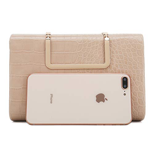 CHARMING TAILOR Small Crocodile Print Clutch Bag PU Alligator Handbag Women’s Clutch Purse (Nude) - Image 3