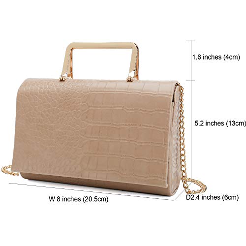CHARMING TAILOR Small Crocodile Print Clutch Bag PU Alligator Handbag Women’s Clutch Purse (Nude) - Image 4
