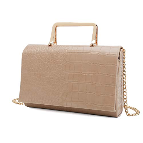 CHARMING TAILOR Small Crocodile Print Clutch Bag PU Alligator Handbag Women’s Clutch Purse (Nude) - Image 2