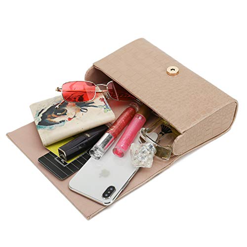 CHARMING TAILOR Small Crocodile Print Clutch Bag PU Alligator Handbag Women’s Clutch Purse (Nude) - Image 5