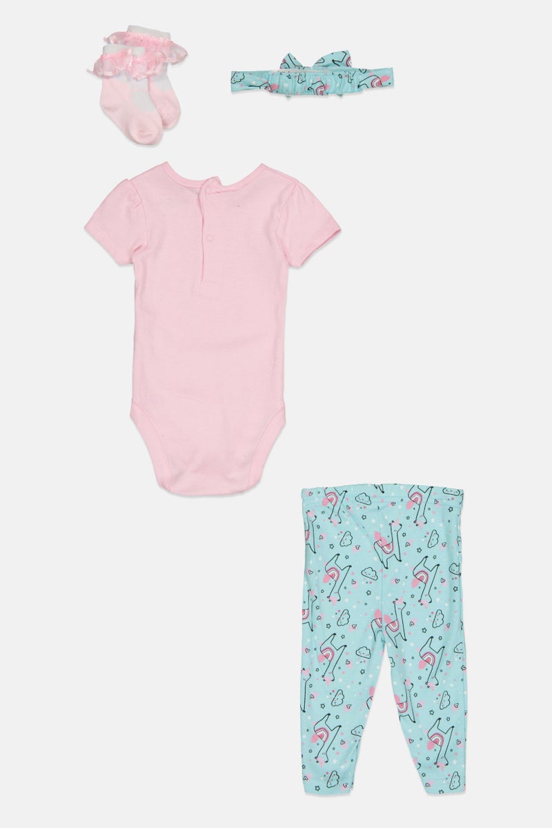 Lily & Jack Toddlers Girl 4 Pieces Bodysuit And Bottom With Socks And Hair Band Set, Multicolor - Image 2