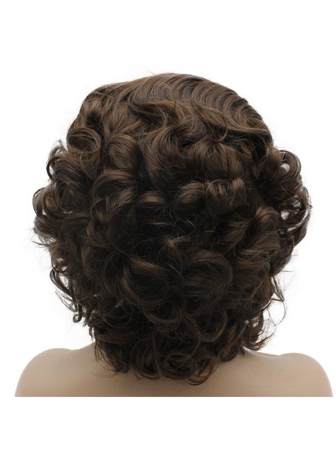 Lushy Ushy Lace Front Synthetic Wig Short Wavy Two Tone Brown Mix Wig Heat Friendly Heavy Density Stylish Wig - Image 5