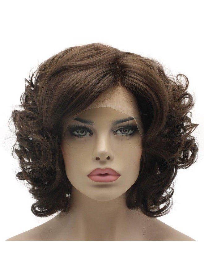 Lushy Ushy Lace Front Synthetic Wig Short Wavy Two Tone Brown Mix Wig Heat Friendly Heavy Density Stylish Wig - Image 2