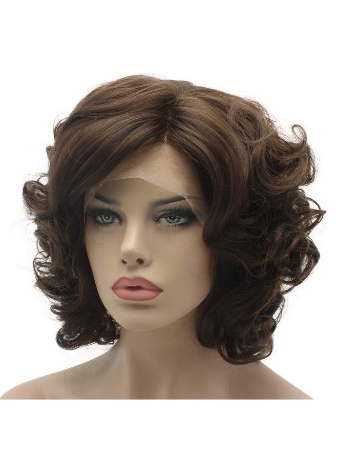 Lushy Ushy Lace Front Synthetic Wig Short Wavy Two Tone Brown Mix Wig Heat Friendly Heavy Density Stylish Wig - Image 4