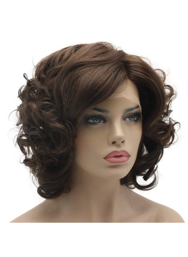 Lushy Ushy Lace Front Synthetic Wig Short Wavy Two Tone Brown Mix Wig Heat Friendly Heavy Density Stylish Wig - Image 3