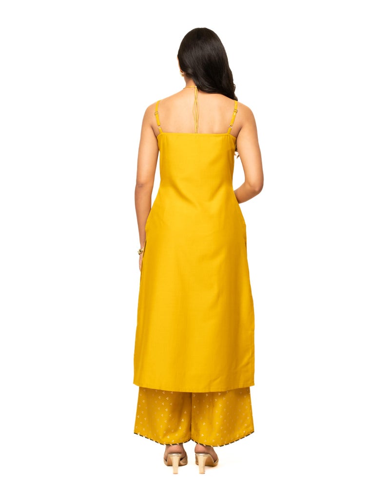 FIORRA Women's Yellow Silk Blend Straight Kurta with Palazzo and Dupatta SET0119 - Image 3