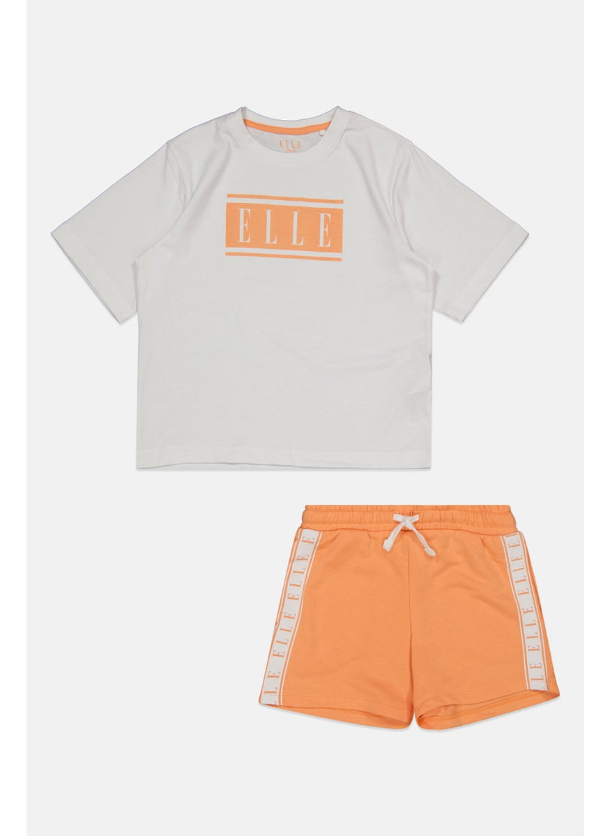 ELLE Kids Girl 2 Piece Brand Logo Top And Bottom Set, White  - Image 1