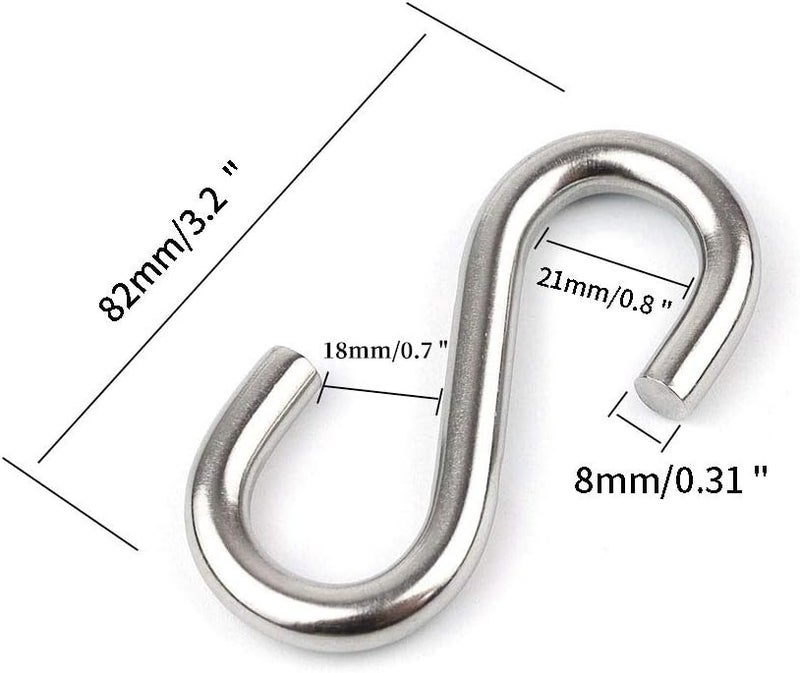 Hamineler 5 Pack 304 Stainless Steel S Shaped Hooks 3.2Inch Long 5/16 Inch Thickness Heavy Duty S Metal Hanging Hooks - Image 2