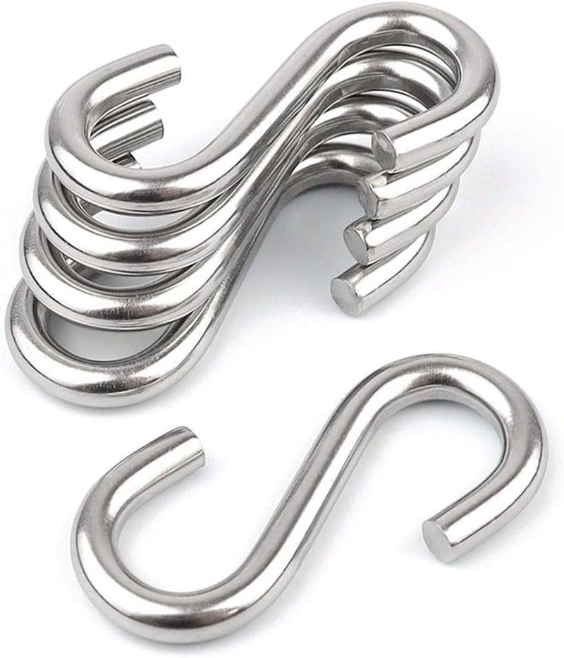 Hamineler 5 Pack 304 Stainless Steel S Shaped Hooks 3.2Inch Long 5/16 Inch Thickness Heavy Duty S Metal Hanging Hooks - Image 1