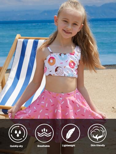 RAISEVERN Girls Bathing Suit 5T 3 Piece Swimsuit Size 6 Adjustable Spaghetti Strap Donuts Bikini Sets with Ruffle Cover Ups Beach Skirt Cute Quick Dry Tankini Summer Swimwear - Image 4
