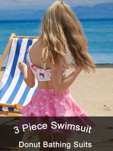 RAISEVERN Girls Bathing Suit 5T 3 Piece Swimsuit Size 6 Adjustable Spaghetti Strap Donuts Bikini Sets with Ruffle Cover Ups Beach Skirt Cute Quick Dry Tankini Summer Swimwear - Image 2