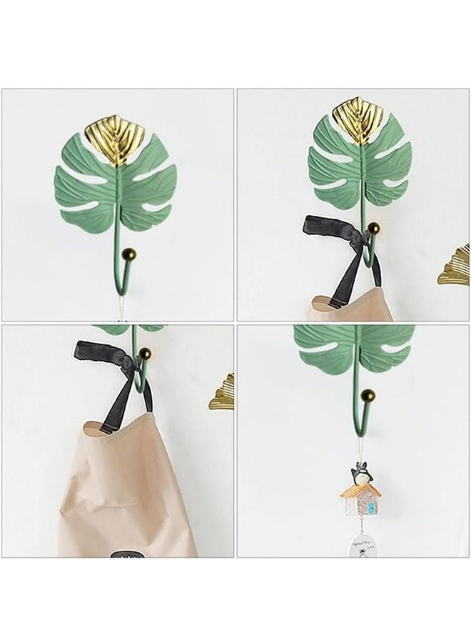 2PCS Vintage Golden Leaf Iron Art Wall Hook, Corrosion Resistant Thickened Multifunctional Storage Decorative Hooks, Hanging Key Hat Scarf Purse Towel Holder (Golden+Green)  - Image 3