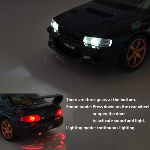 ERBADIHAGO Toy Cars Compatible for 1998 Impreza 22B Sti 132 Metal Model Car Pull Back Car Toys with Light and Sound Toys Car Collectible Model for Children Age 3 Year Old Black - Image 5