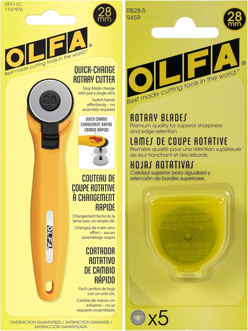 OLFA Rotary Fabric Cutter 28MM with 5 Blade Refill For Quilting, Sewing, and Crafts - Image 1
