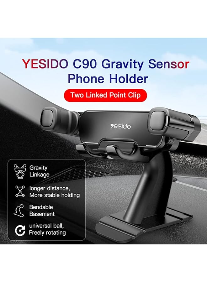 Yesido C90 Car Gravityt Mount Cell Phone Holder Vertical&Horizontal Gravity For Iphone 11/11Pro/11Pro Max/Xs - Image 2