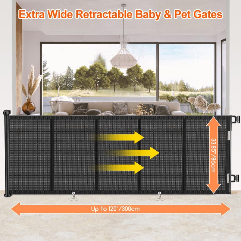 EZIGO Upgrade 120 inch Retractable Baby Gates, EZIGO Extra Wide Baby Gate for Large Opening Extra Long Mesh Gate for Kids or Pet Dog Gate Child Safety Gate for Stairs Hallways Doorway Indoor Outdoor, Black - Image 2