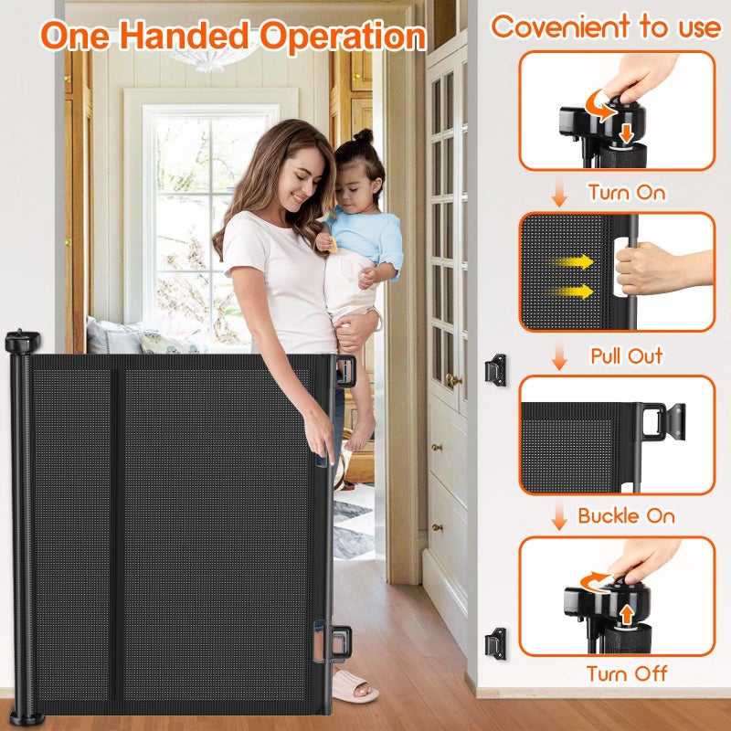 EZIGO Upgrade 120 inch Retractable Baby Gates, EZIGO Extra Wide Baby Gate for Large Opening Extra Long Mesh Gate for Kids or Pet Dog Gate Child Safety Gate for Stairs Hallways Doorway Indoor Outdoor, Black - Image 5