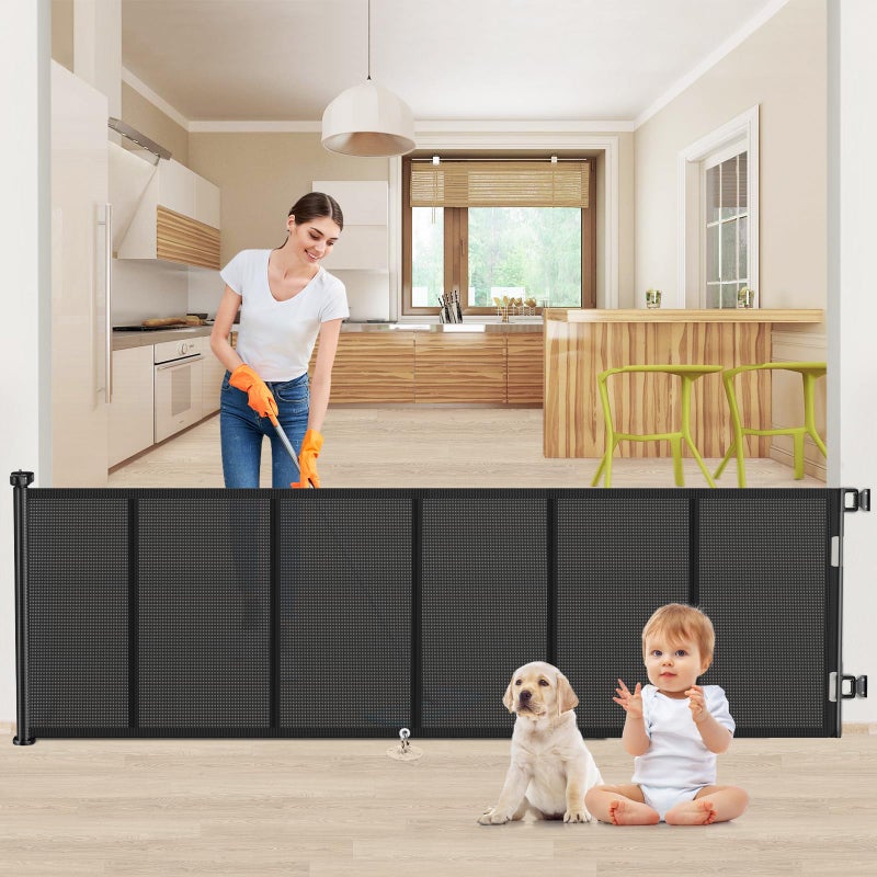 EZIGO Upgrade 120 inch Retractable Baby Gates, EZIGO Extra Wide Baby Gate for Large Opening Extra Long Mesh Gate for Kids or Pet Dog Gate Child Safety Gate for Stairs Hallways Doorway Indoor Outdoor, Black - Image 1