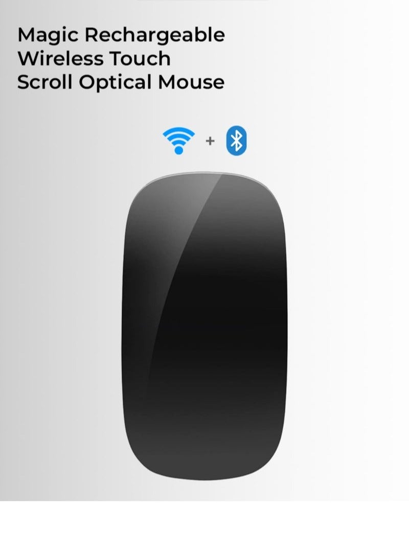 Magic Rechargeable Wireless Touch Scroll Optical Mouse Strong Bluetooth 5.1 Connection 1200 DPI Precision Sensor Ambidextrous Design for iPad iMac Desktop & Laptop in Elegant Black - Image 1
