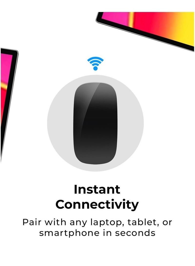 Magic Rechargeable Wireless Touch Scroll Optical Mouse Strong Bluetooth 5.1 Connection 1200 DPI Precision Sensor Ambidextrous Design for iPad iMac Desktop & Laptop in Elegant Black - Image 2