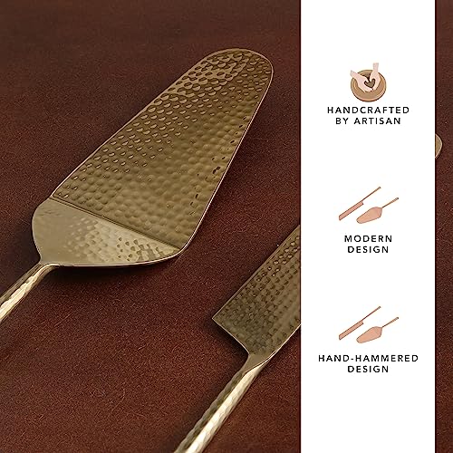 Ellementry Norah Gold Hammered Cake Server Set of 2 Wedding Cake Cutting Knife & Pastry Server, Elegant Dessert Server for Cake, Pie & Pastry, Perfect for Birthdays, Anniversaries & Parties - Image 3