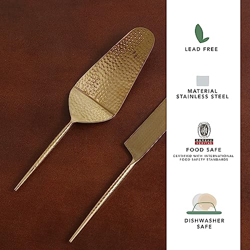 Ellementry Norah Gold Hammered Cake Server Set of 2 Wedding Cake Cutting Knife & Pastry Server, Elegant Dessert Server for Cake, Pie & Pastry, Perfect for Birthdays, Anniversaries & Parties - Image 2