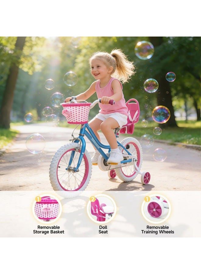 WinHope Girls Bike for 2-12 Years Old Kids, 12 14 16 18 20 Inch Kids Bicycle with Training Wheels, Basket, Streamers and Rear Seat, Cute Design, Multiple Colors for Outdoor Riding(Blue) - Image 3