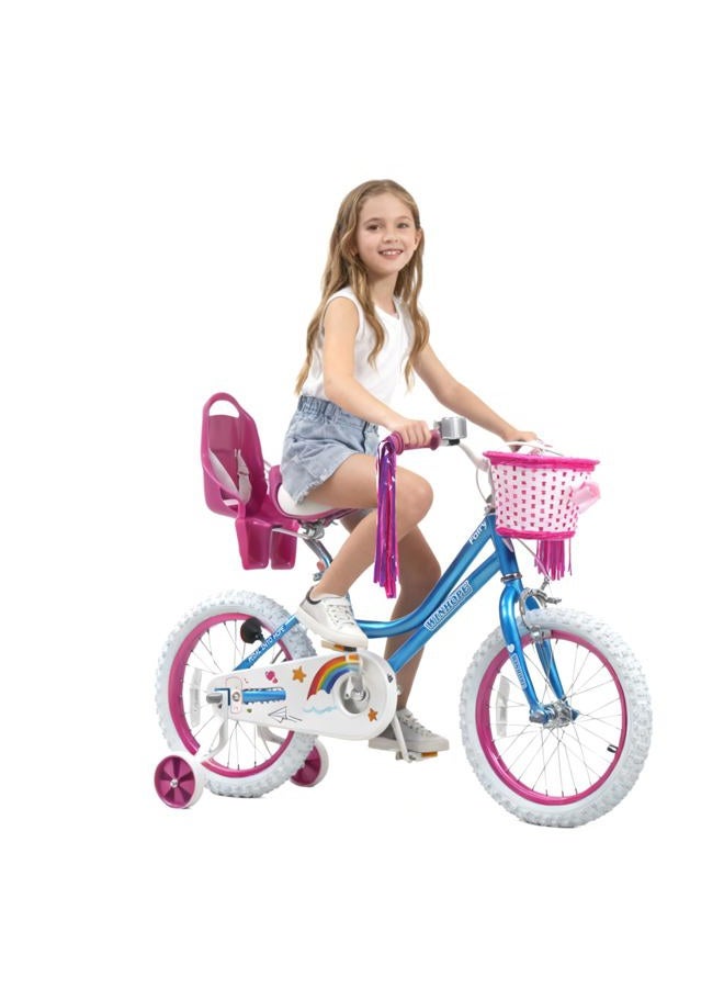 WinHope Girls Bike for 2-12 Years Old Kids, 12 14 16 18 20 Inch Kids Bicycle with Training Wheels, Basket, Streamers and Rear Seat, Cute Design, Multiple Colors for Outdoor Riding(Blue) - Image 1