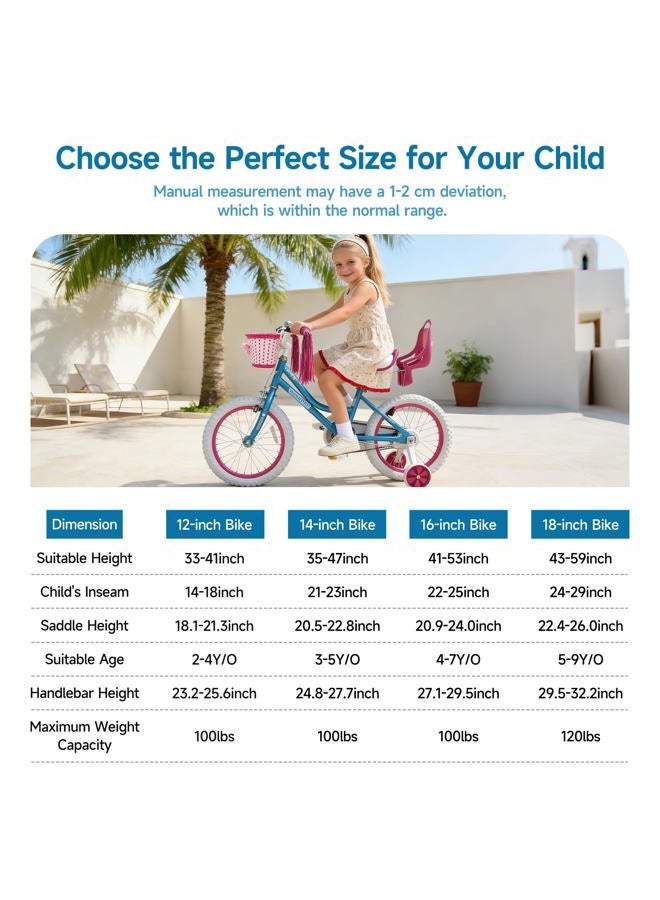 WinHope Girls Bike for 2-12 Years Old Kids, 12 14 16 18 20 Inch Kids Bicycle with Training Wheels, Basket, Streamers and Rear Seat, Cute Design, Multiple Colors for Outdoor Riding(Blue) - Image 2