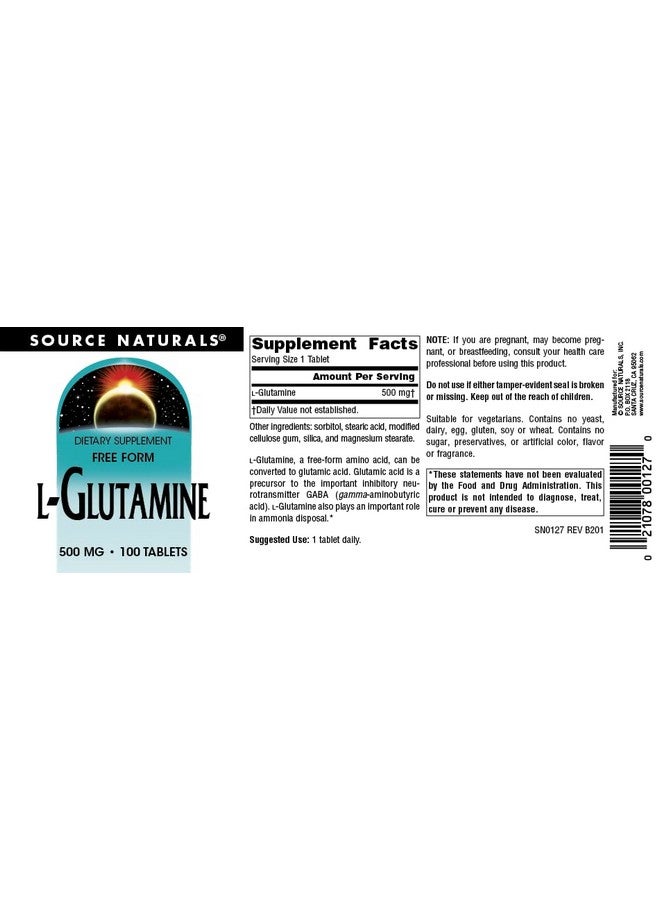 Source Naturals Lglutamine Free Form Amino Acid That Supports Metabolic Energy* 500Mg 100 Tablets - Image 5