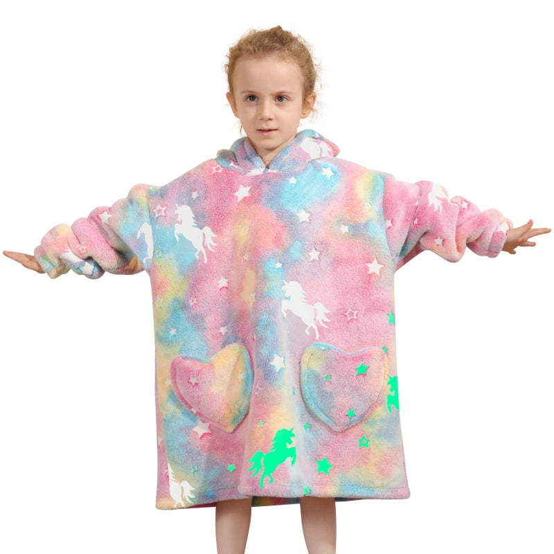 Fiosnow Fiosnow Glow in the Dark Horse Blanket Hoodies for Kids Toddler 26YR Oversize Wearable Blanket Hoodies for Boys Girls