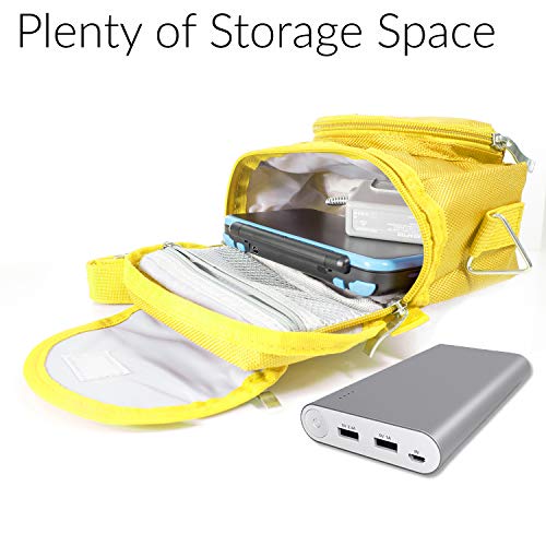 Orzly Travel Bag for Nintendo DS Consoles (New 2DS XL / 3DS / 3DS XL / New 3DS / New 3DS XL / Original DS / DS Lite / DSi / etc.) - Includes Belt Loop, Carry Handle, Shoulder Strap - YELLOW - Image 5