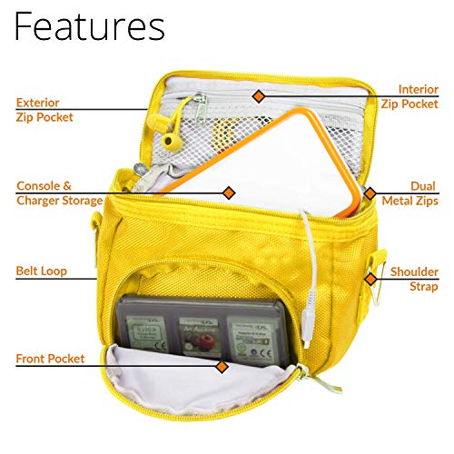 Orzly Travel Bag for Nintendo DS Consoles (New 2DS XL / 3DS / 3DS XL / New 3DS / New 3DS XL / Original DS / DS Lite / DSi / etc.) - Includes Belt Loop, Carry Handle, Shoulder Strap - YELLOW - Image 3