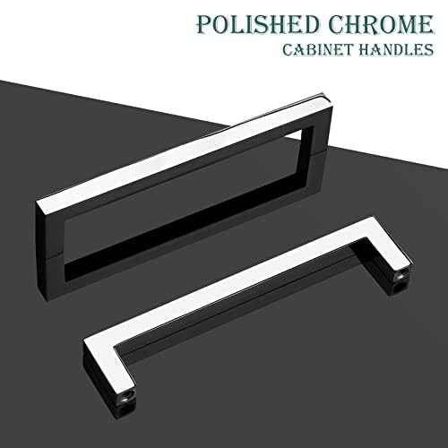 GOBEKOR 15 Pack Solid Cabinet Pulls Polished Chrome Square Cabinet Handles 5 Inch Hole Centers, Modern Drawer Pull Kitchen Handles Hardware - Image 2