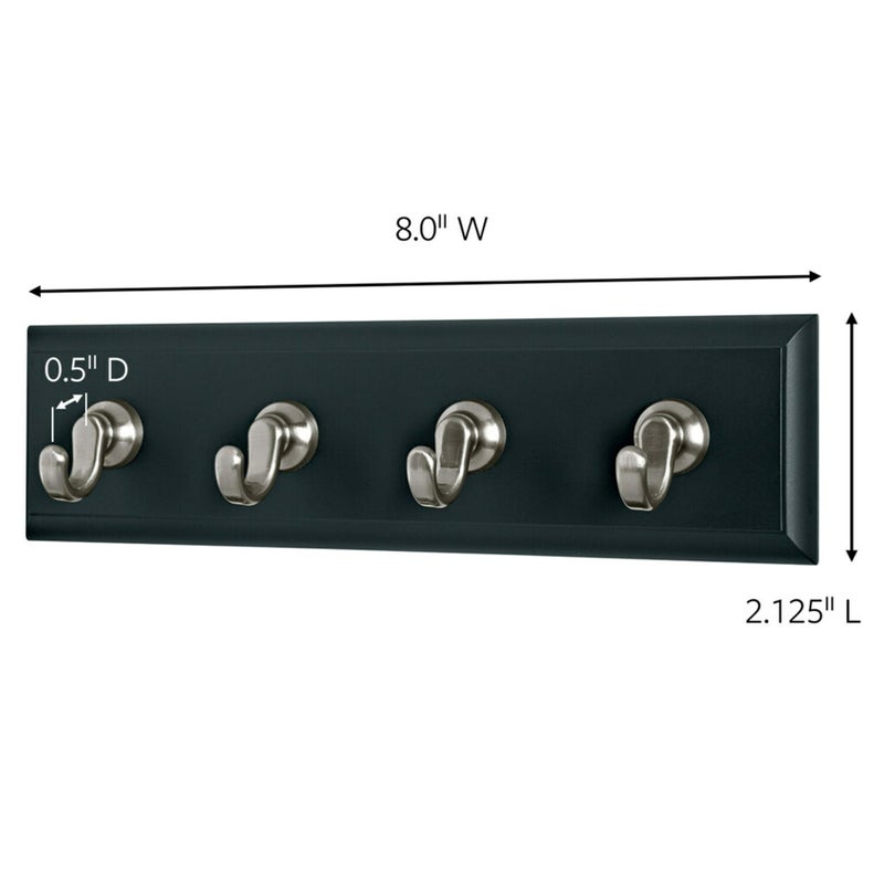 Command 3M Command HOM18SES Decorative Key Rail, 8w x 1 1/2d x 2 1/8h, Black/Silver, 4 Hooks/Pack - Image 2