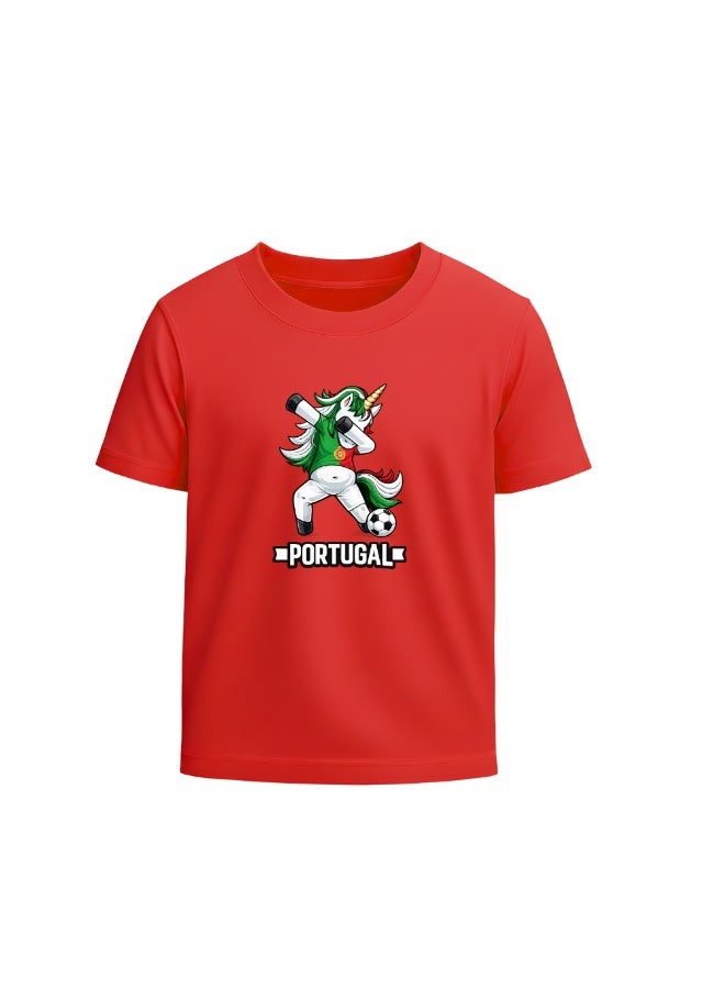 PRINTSHOP4ME Portugal Unisex Kids T-Shirt - Short Sleeve Round Neck Cotton Tshirt for Boys and Girls - Soft and Comfortable - Gift for Young Football Fans - Image 1