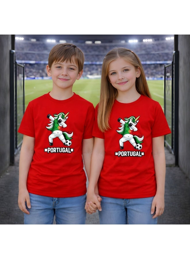 PRINTSHOP4ME Portugal Unisex Kids T-Shirt - Short Sleeve Round Neck Cotton Tshirt for Boys and Girls - Soft and Comfortable - Gift for Young Football Fans - Image 5