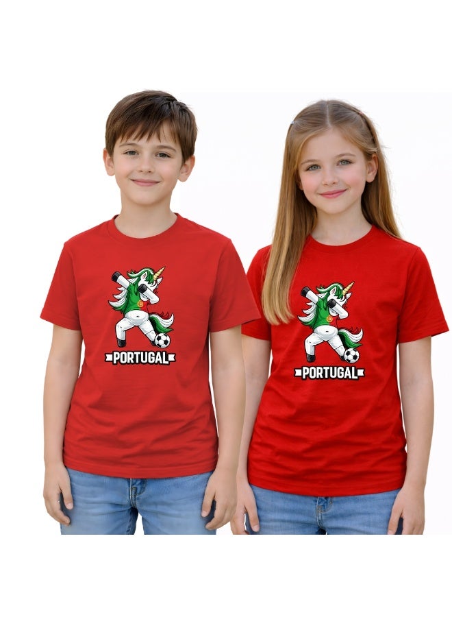 PRINTSHOP4ME Portugal Unisex Kids T-Shirt - Short Sleeve Round Neck Cotton Tshirt for Boys and Girls - Soft and Comfortable - Gift for Young Football Fans - Image 2
