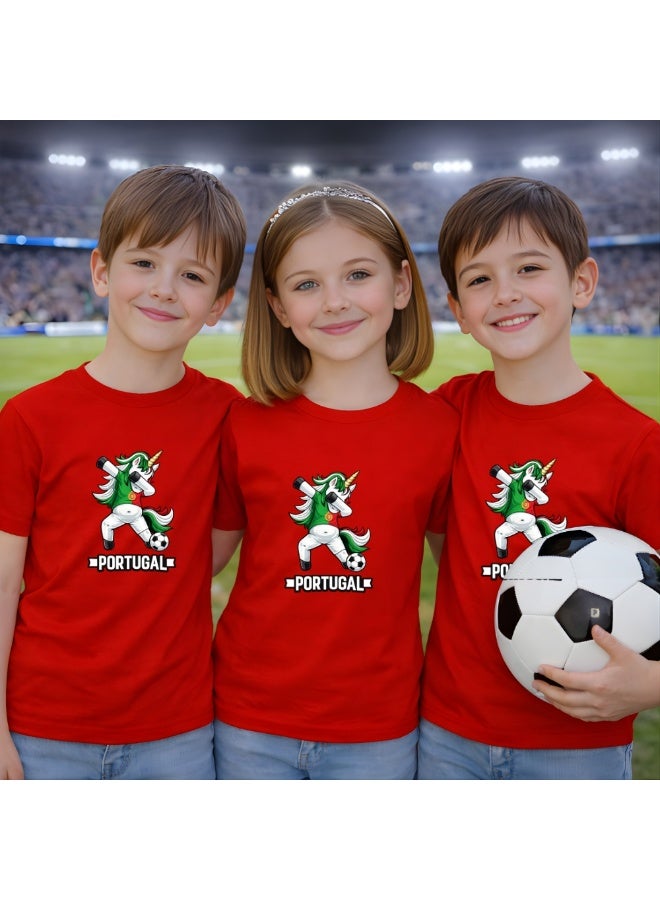 PRINTSHOP4ME Portugal Unisex Kids T-Shirt - Short Sleeve Round Neck Cotton Tshirt for Boys and Girls - Soft and Comfortable - Gift for Young Football Fans - Image 4