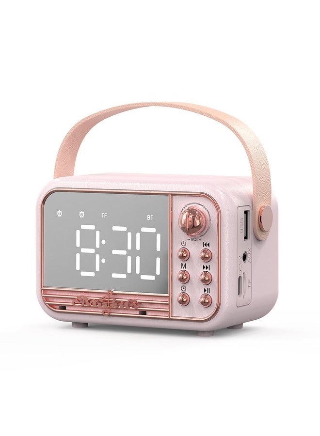 HuHa S11 Handheld Retro Alarm Clock Bluetooth Speaker Desktop Portable Clock(Pink) - Image 1