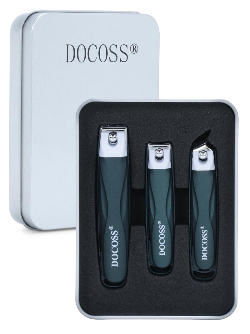 DOCOSS Steel Big Nail Clippers For Men Women With Catcher,Nail Cutter with Toe Nail Clipper,Cuticle Cutter & Ingrown Toenail Cutter,Nails Cutter(Green) - Image 1